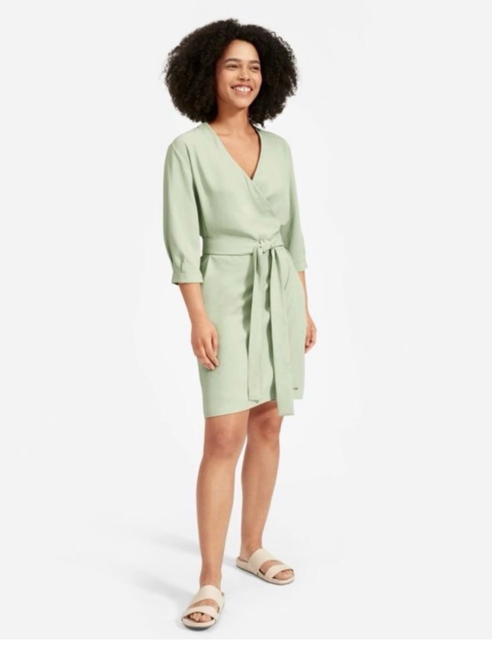 Everlane Japanese Goweave Wrap Dress in Minted size 10